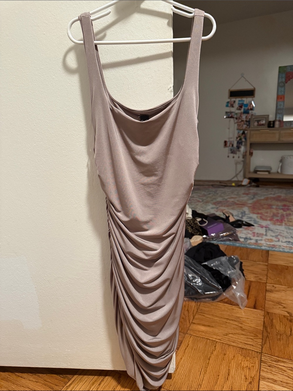 Windsor Taupe Ruched Tank Mini Dress